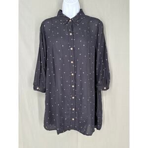 Maeve Anthropologie Top Womens Medium Black Tunic Button Flowy Loose Lagenlook